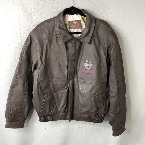 Handyman Club of America Other - Handyman Club Of America Jacket Mens L Brown Leather Bomber Aviator Logo Retro